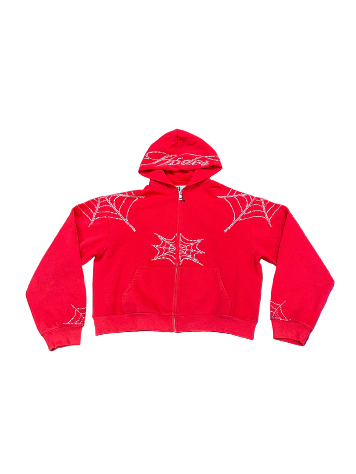 Sp5der Rhinestone Web Zip Hoodie