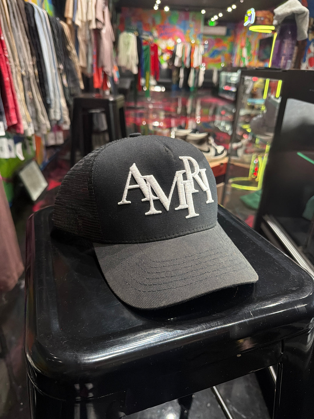 Amiri Staggered Logo Trucker Hat Pre Owned