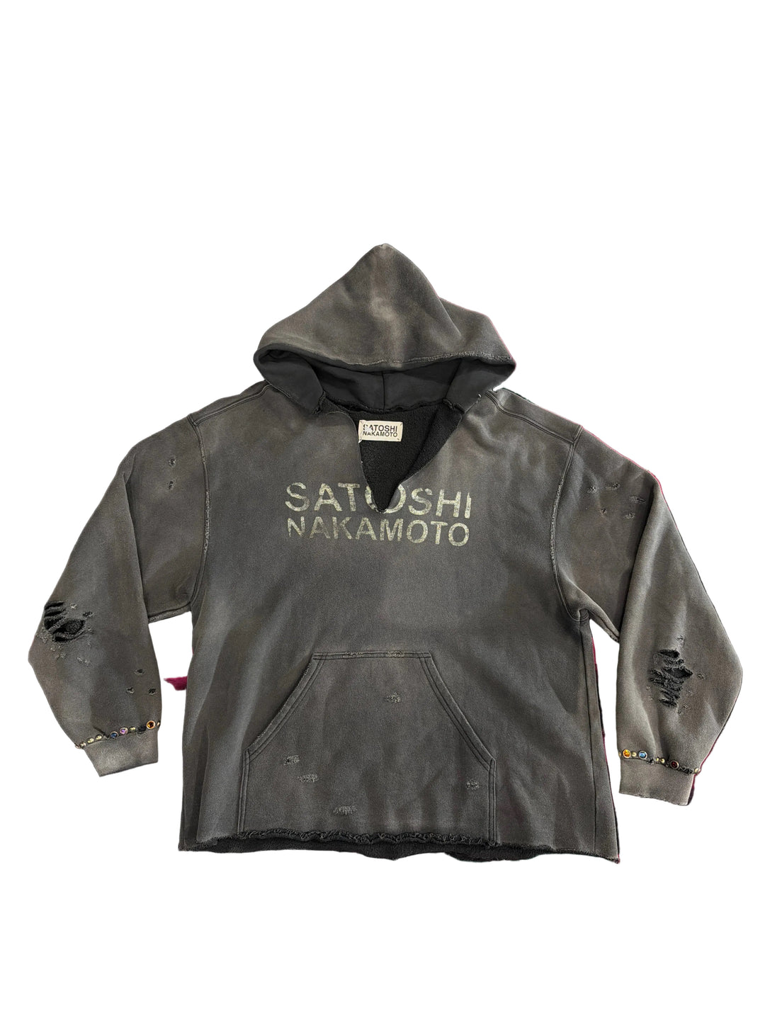 Satoshi Nakamoto Destructo Studded Washed Black Hoodie