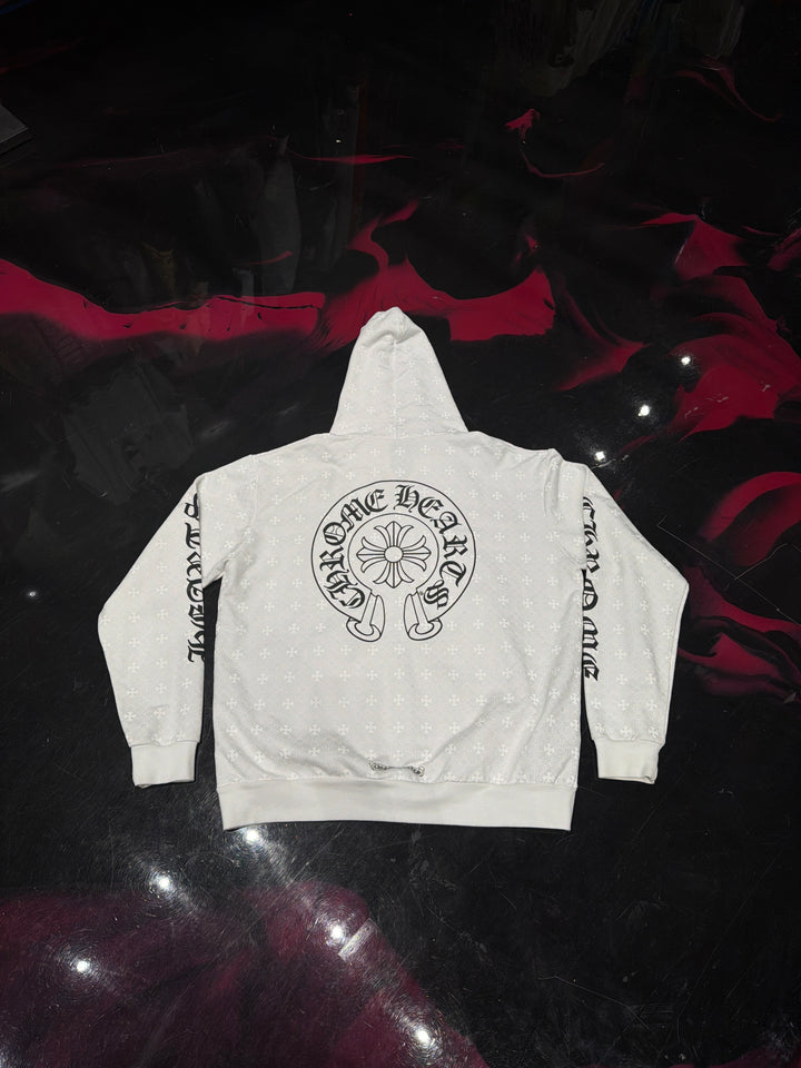Chrome Hearts All Over Print Zip Up Hoodie White Pre-Owned