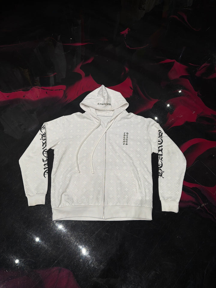 Chrome Hearts All Over Print Zip Up Hoodie White Pre-Owned