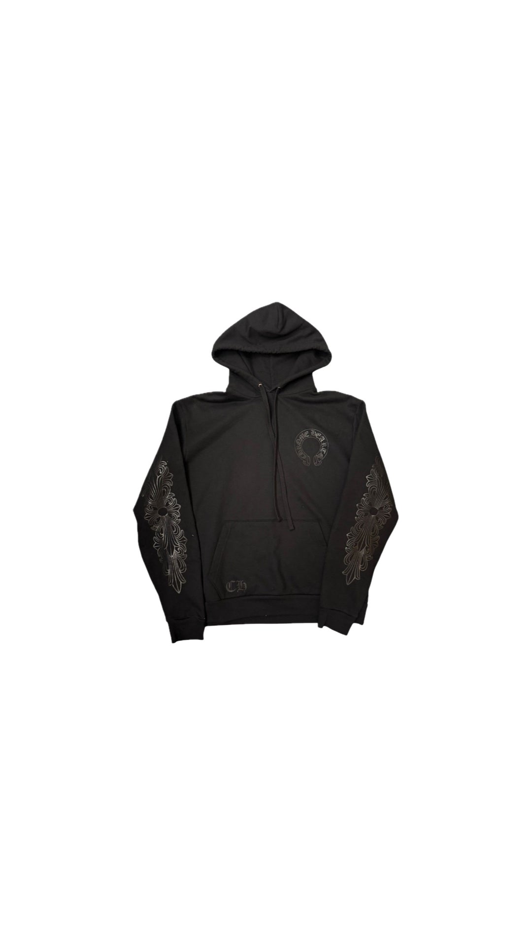 Chrome Hearts Black Pullover Horseshoe Floral Hoodie