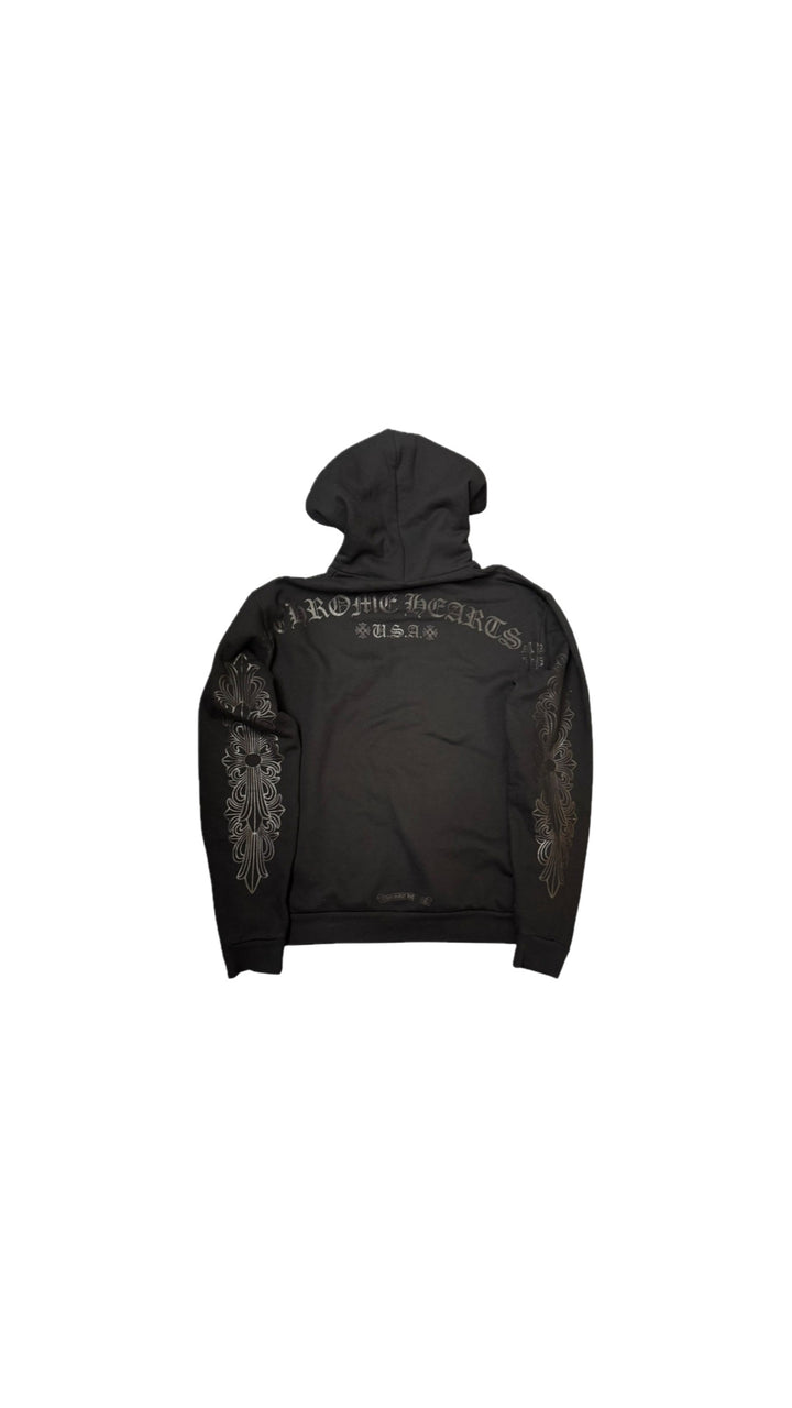 Chrome Hearts Black Pullover Horseshoe Floral Hoodie
