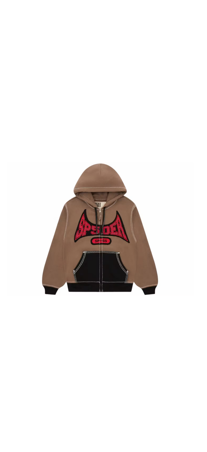 Sp5der T&amp;F Zip Hoodie ‘Brown’